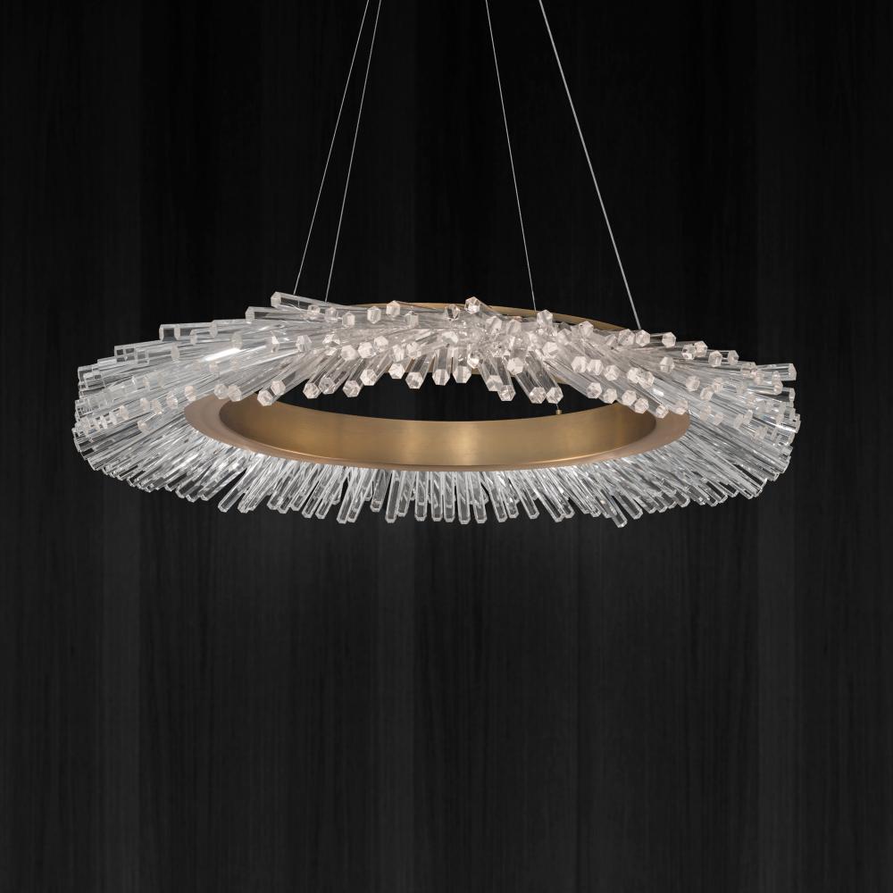 Benediction 37in LED 3000K/3500K/4000K 120V-277V Pendant in Aged Brass with Clear Optic Crystal