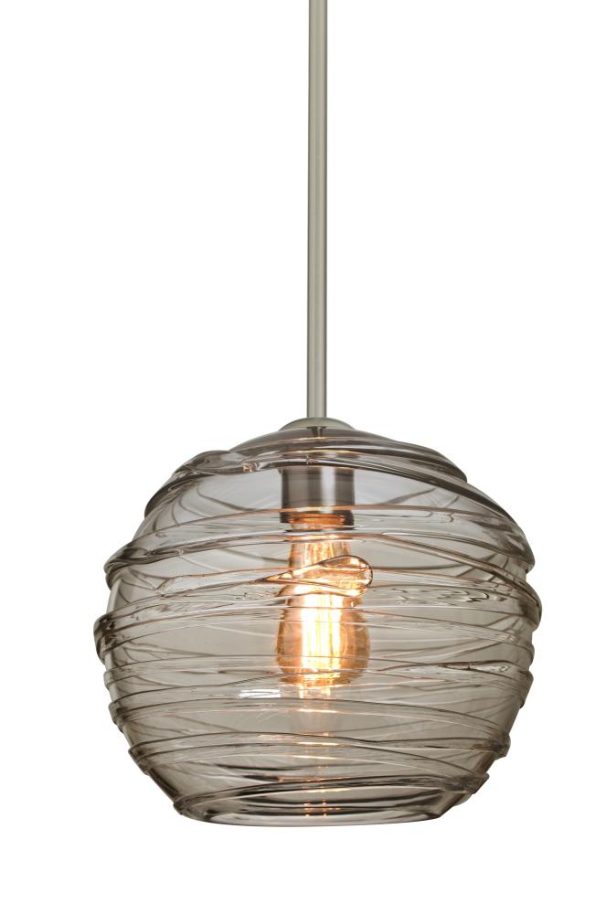 Besa Wave 10 Stem Pendant Satin Nickel Smoke 1x8W LED Filament, 15Ft. Cord