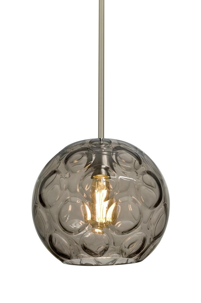 Besa Bombay Cord Pendant, Smoke, Satin Nickel Finish, 1x8W LED Filament, 15Ft. Cord