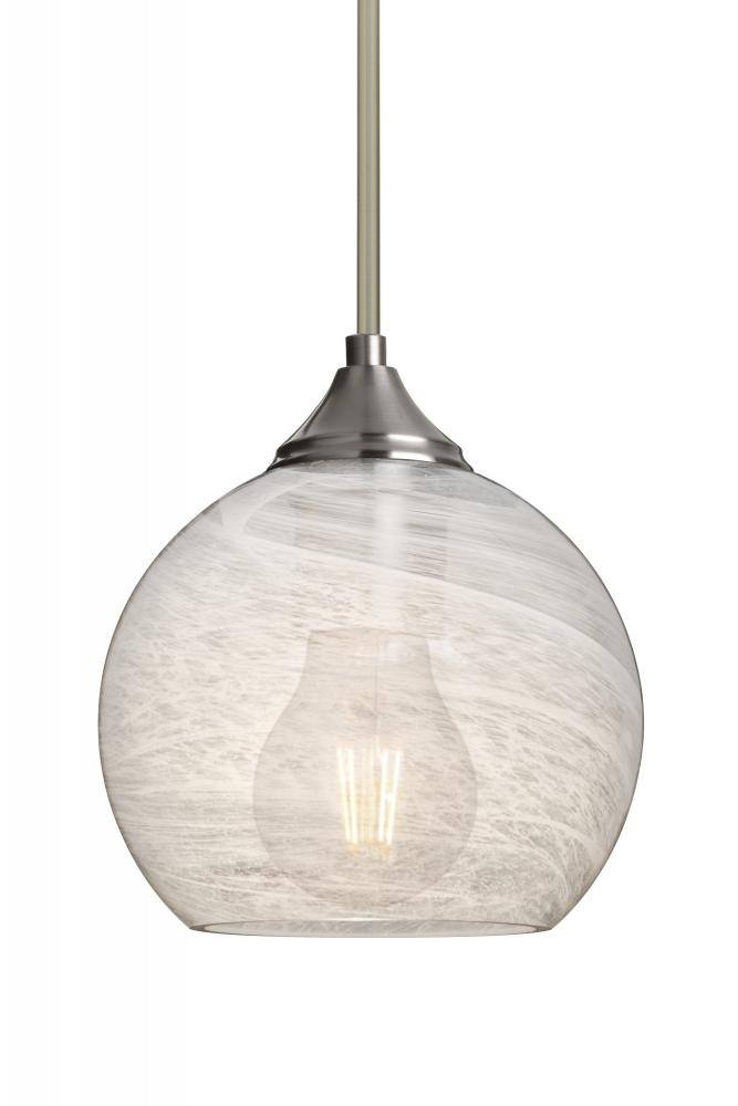 Besa, Jilly Stem Pendant, Vapor Clear, Satin Nickel Finish, 1x5W LED Filament, 15Ft.