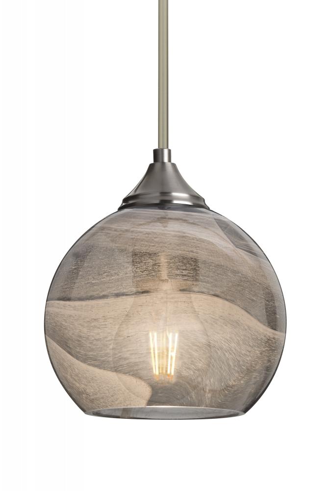 Besa, Jilly Stem Pendant, Vapor Smoke, Satin Nickel Finish, 1x5W LED Filament, 15Ft.