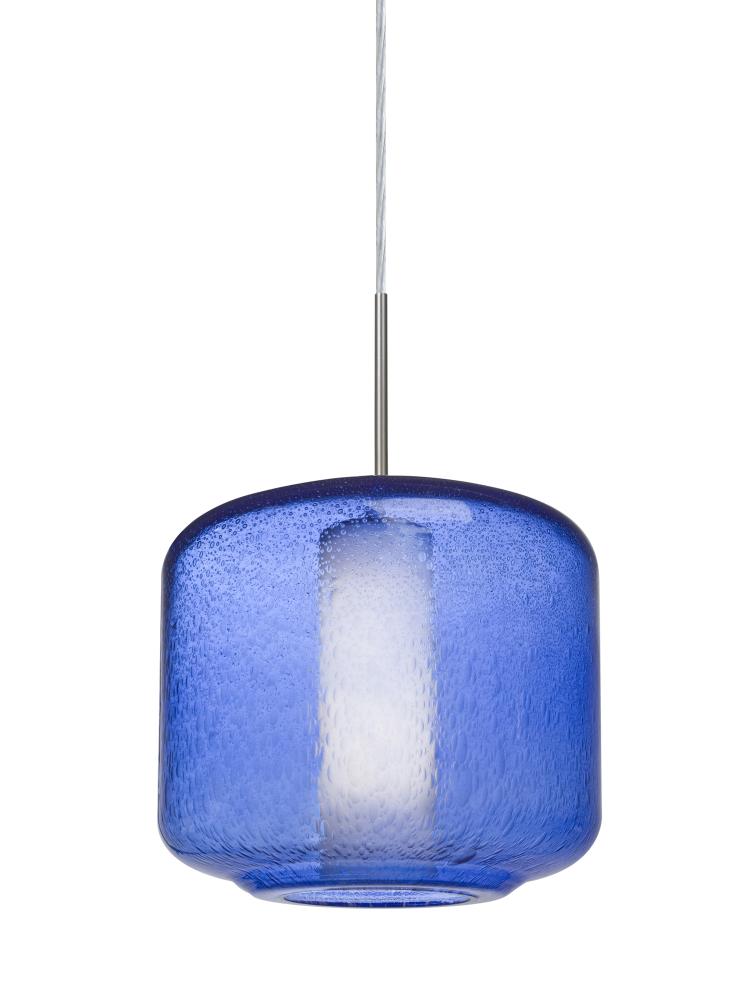 Besa Niles 10 Pendant, Blue Bubble/Opal, Satin Nickel Finish, 1x60W Medium Base T10