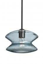 Besa Lighting 1TT-ZENBL-BR - Besa, Zen Stem Pendant , Blue Bubble, Bronze Finish, 1x60W Medium Base