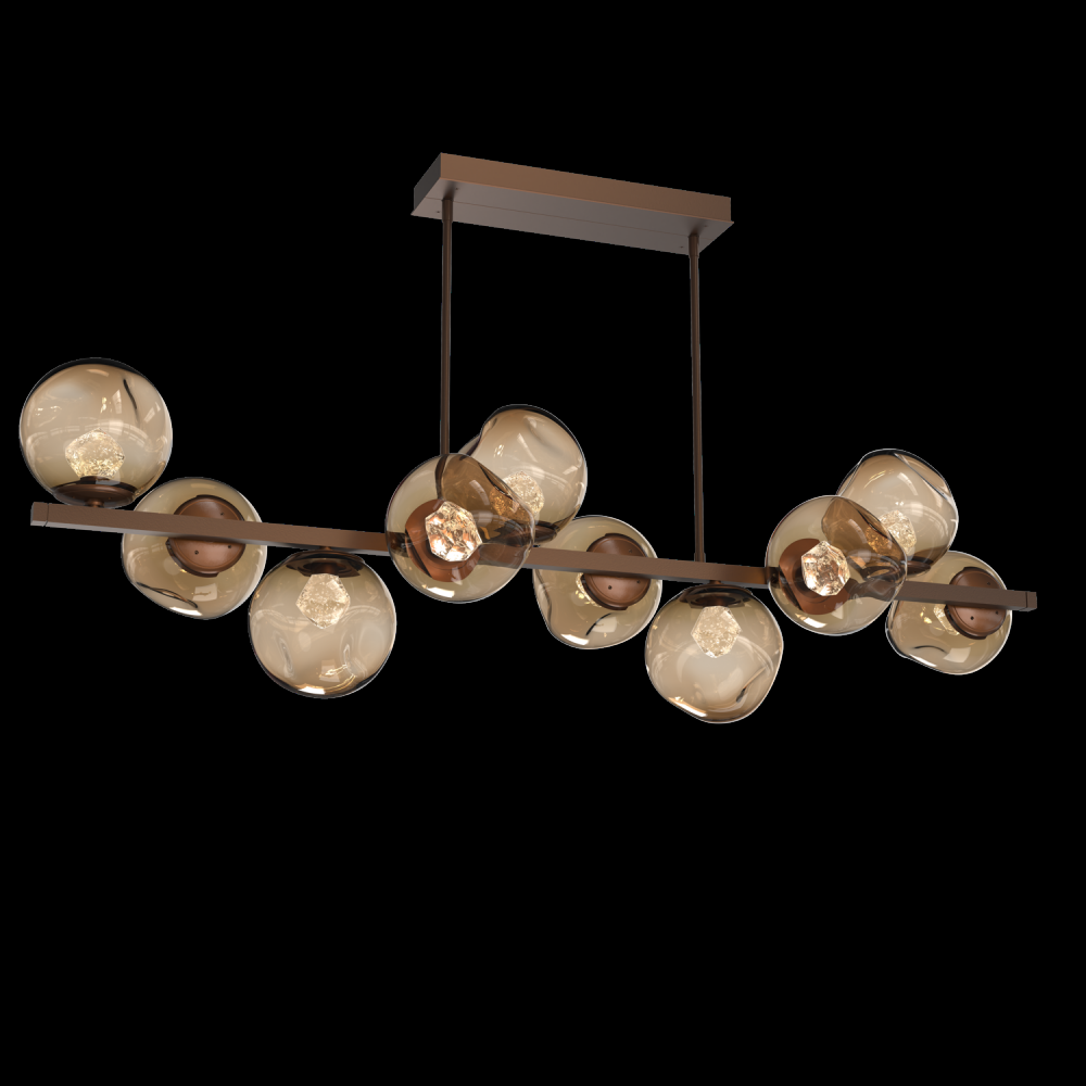 Luna 10pc Twisted Branch-Burnished Bronze-Zircon Inner - Bronze Outer-Threaded Rod Suspension-LED