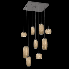 Hammerton CHB0091-09-GP-B-C01-L1 - Vessel 9pc Square Multi-Pendant-Graphite-Bronze Blown Glass-Cloth Braided Cord-LED 2700K