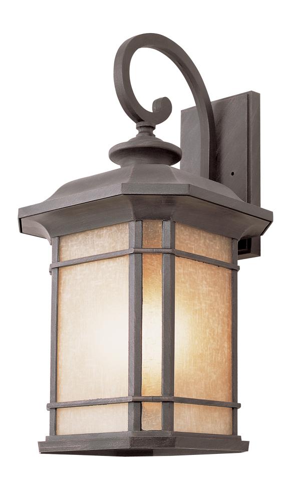 San Miguel Collection, Craftsman Style, Armed Wall Lantern with Tea Stain Glass Windows