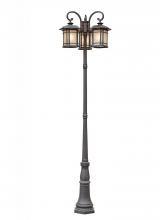 Trans Globe 5827 RT - San Miguel Craftsman 99.5-In. Complete Lamp Post Set with Three Lantern Heads and Tea Stain Glass Wi