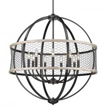 Golden 3170-9 BLK-CW - Roost 9 Light Chandelier in Matte Black with Chicken Wire Shade