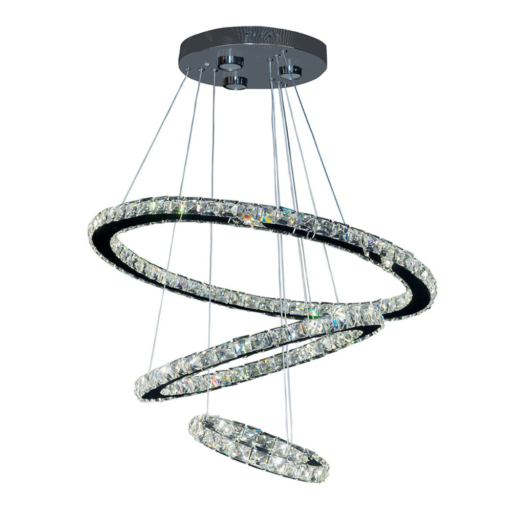 LED 28" Modern 3-Tier Ring Crystal Chandelier