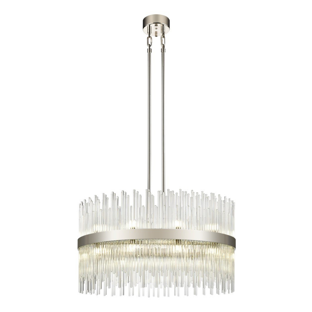 Citadel 32" 22-Light, Glass Stem Drum Chandelier in Nickel