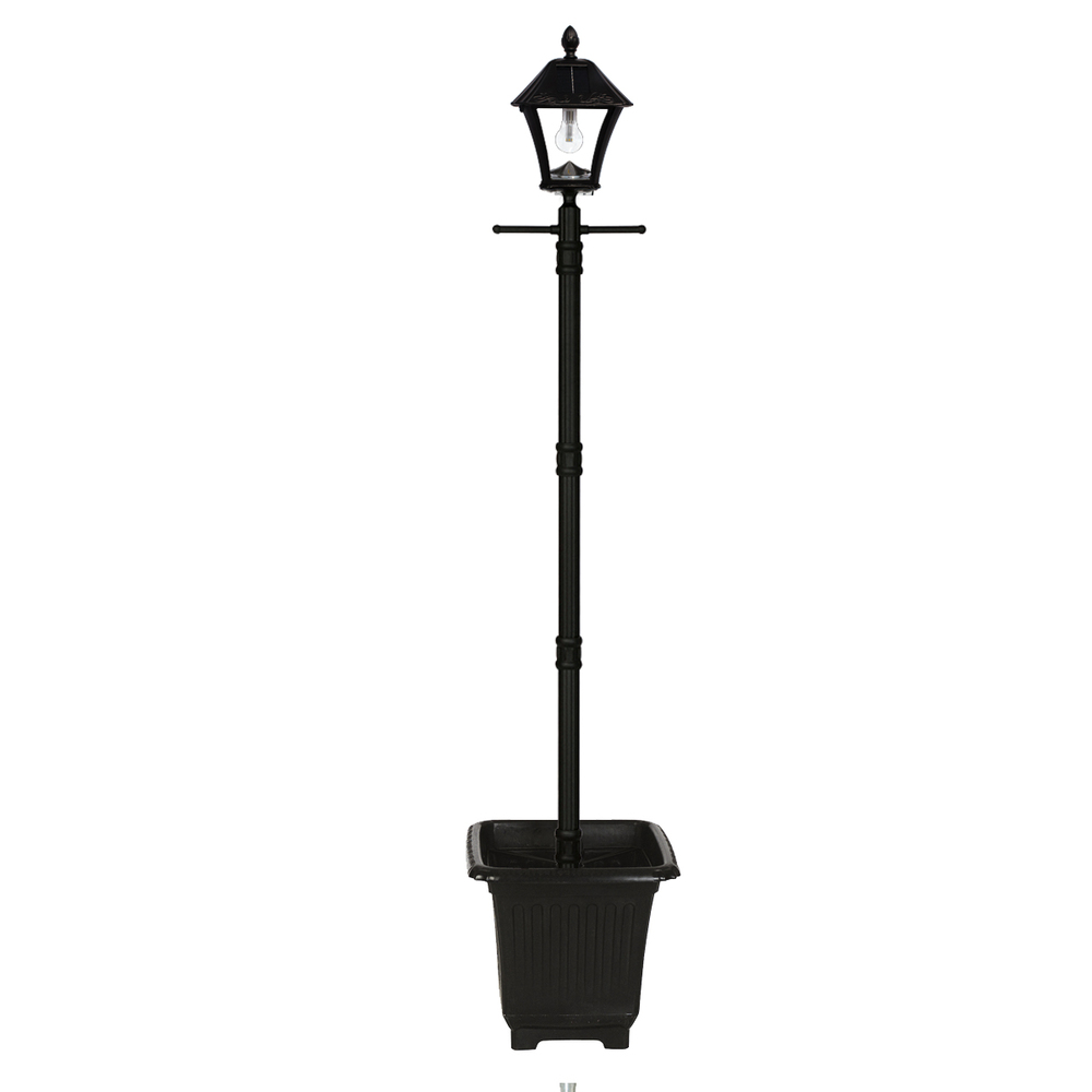 Baytown Bulb Solar Lamp Post with GS Solar LED Light Bulb EZ  Anchor and Planter Base Black Finish