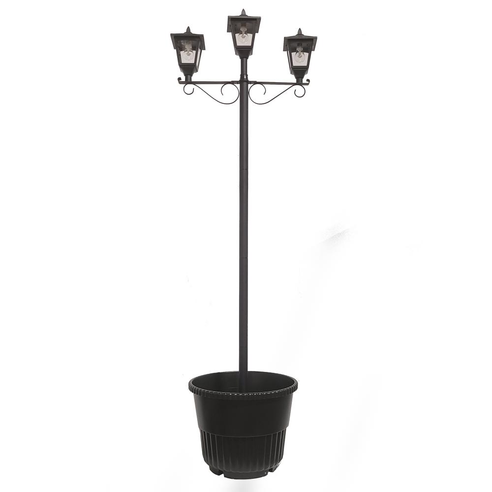 Triple Head Solar Lamp And Post Set With Round Planter