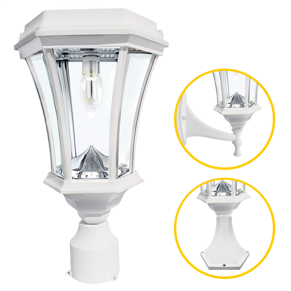 Victorian Bulb Solar Light with GS Solar LED Light Bulb Wall Pier 3 Inch Fitter Mounts White Finish