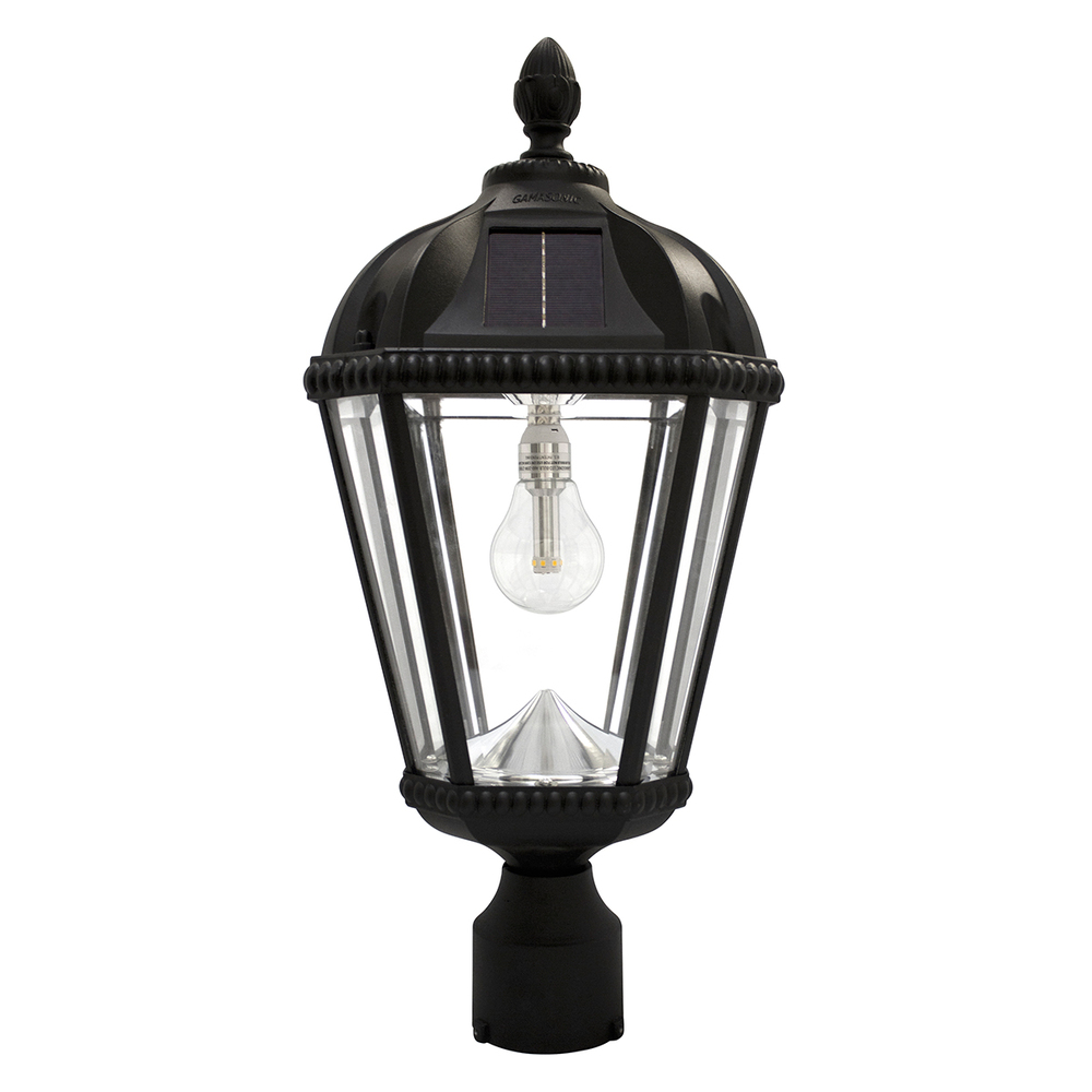 Royal Bulb Solar Lamp with GS Solar LED Light Bulb - 3 Inch Fitter Mount - Black Finish