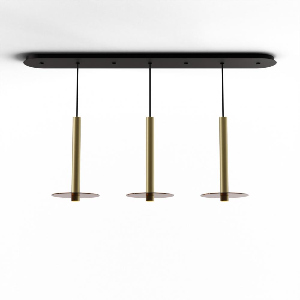 Combi Pendant 16" Linear 3 Combo Brass with Matte Black Canopy