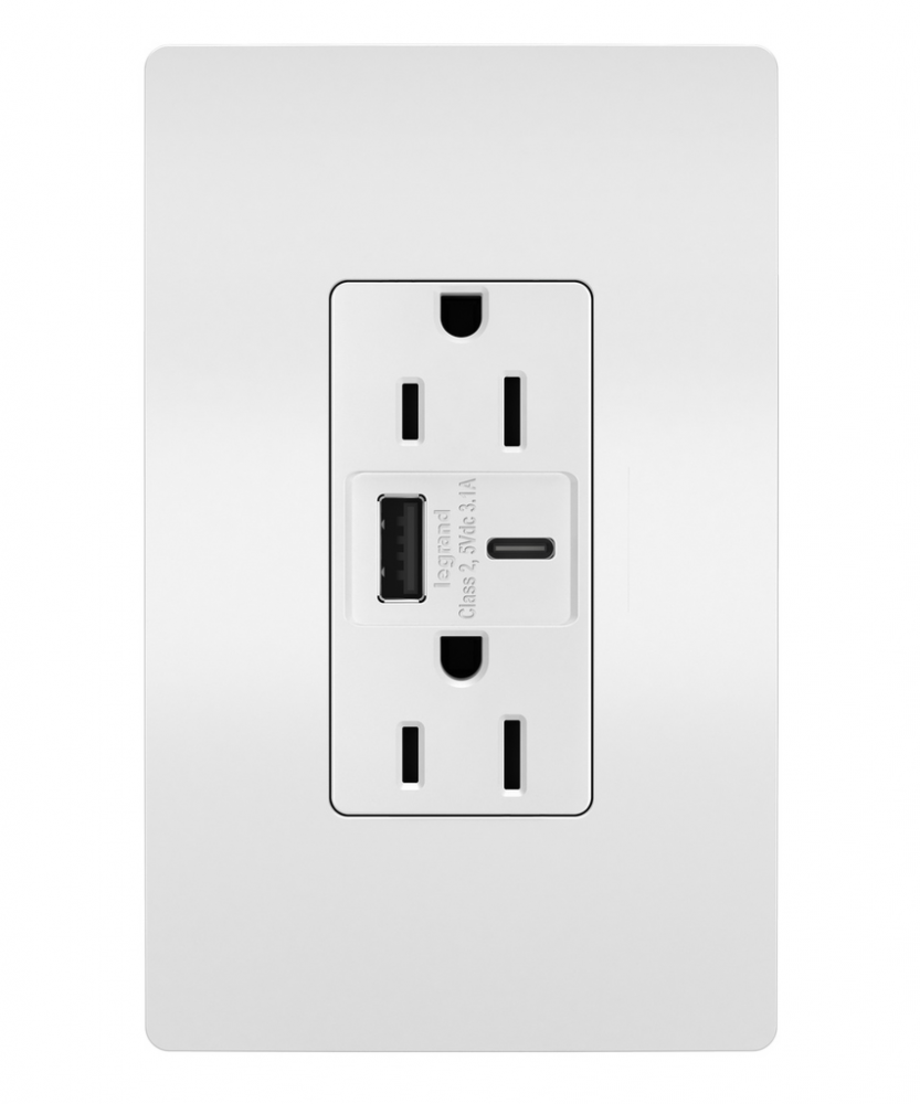 radiant? 15A Tamper-Resistant USB Type A/C Outlet, White